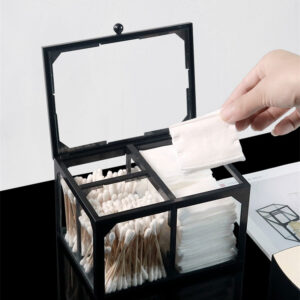 glass cosmetic cotton storage box desktop transparent cotton swab box non-acrylic dust-proof cover lipstick finishing rack