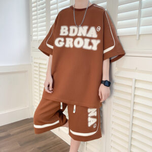 Men's casual suit summer new youth Hong Kong style short-sleeved T-shirt junior high school students summer clothes waffle trend