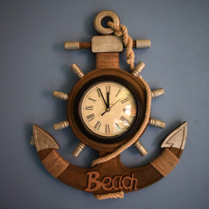 Mediterranean style retro old anchor wall clock home decoration pendant wooden rudder creative silent clock