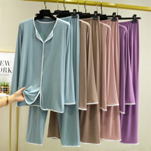 Modal large size loose casual long-sleeved trousers suit pajamas thin autumn and winter large size women's home two-piece set