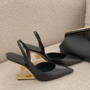 French lady pointed toe shallow mouth sheepskin back strap high heel shaped heel bag toe hollow single shoes for women