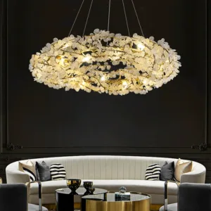 [Floating Light] Italian light luxury living room chandelier, creative personality, high-end all-copper bedroom dining room ring crystal chandelier