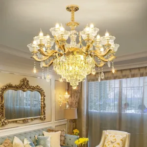 European crystal chandelier, zinc alloy gold candle lamp, living room, dining room, bedroom lamp, simple, fashionable, luxurious and atmospheric lamps