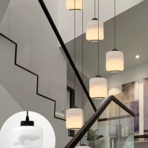 Modern new Chinese style villa duplex floor chandelier spiral staircase loft simple creative Chinese style ink lighting