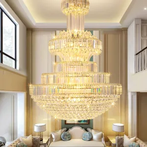 European-style duplex floor living room large chandelier villa building mid-floor crystal lamp hall post-modern light luxury staircase long chandelier