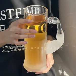 Transparent frosted Hercules glass with handle, large capacity