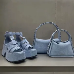 2024 summer new style denim denim thick-soled Roman sandals for women retro increased open toe hollow hole shoes trendy