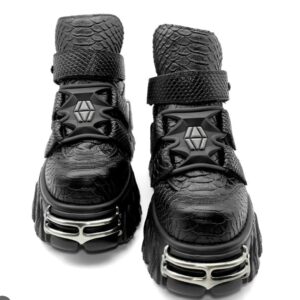 7cm Thick Sole Height Increasing Shoes Dark Black Dirt-Resistant Heavy Metal Punk American Gothic Style Leather Shoes Men's Dad Shoes Women's