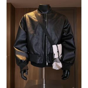 American Retro Leather Jacket for Men, Autumn Deconstructed Design, Workwear Jacket, Outdoor Cycling, Motorcycle, Baseball Uniform