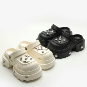 Brand Celebrity Style Studded high heels, clogs, women's summer outwear, fashionable trendy closed-toe half slip sandals