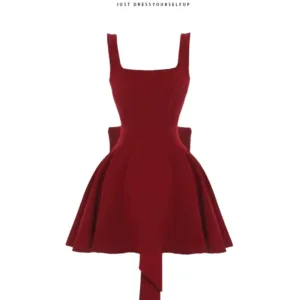 HEZA/Hezhi fat mm French style butterfly knot backless suspender dress women's high-end waist dress dress