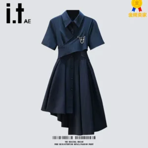 Counter women's clothing summer new college style polo collar skirt irregular strap bow pure lust hot girl dress