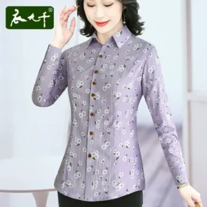 Pure cotton long-sleeved floral shirt for women 2023 new spring women's shirt slim fit printed cotton top mom wear