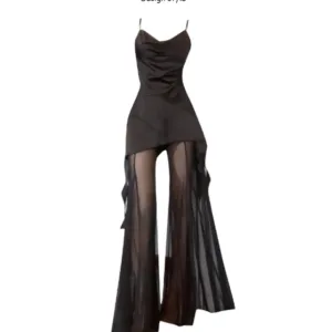 MINMYROOM high-end sister suit hot girl camisole top women's mesh wide-leg pants two-piece trendy set