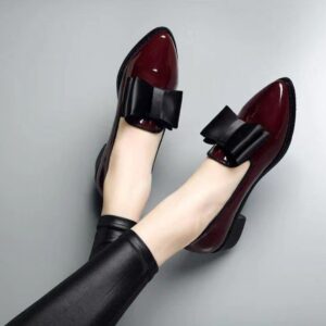 3cm low-heeled chunky heel leather shoes, high heels with bow, pointed toe, suitable for students, work, banquets, and all kinds of women